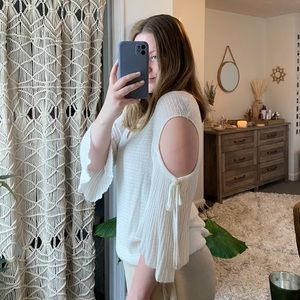 White cut out sweater